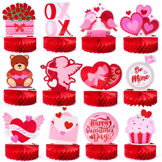 12 Pack Valentine Honeycomb Centerpieces for Table Decorations