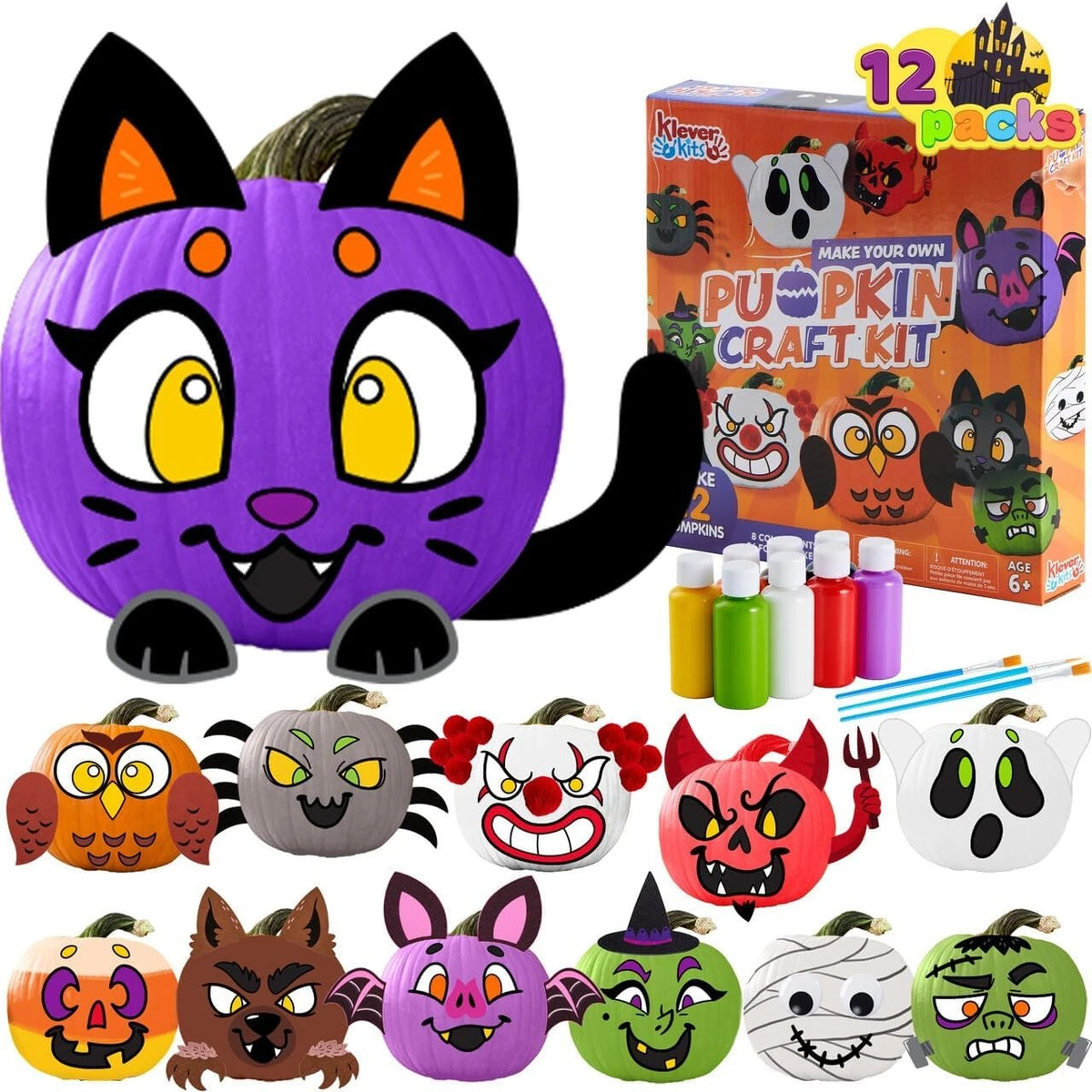 12 pcs halloween 3d pumpkin decorating kit, diy crafts for kids
