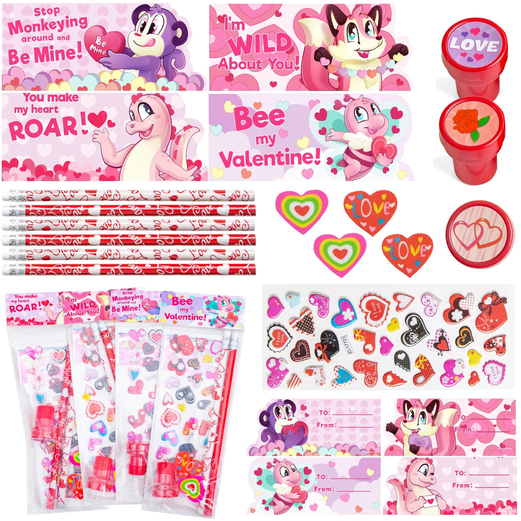 28pcs Assorted Stationery in Boxes with Kids Valentines Cards