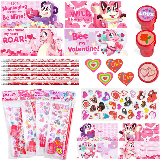 28pcs Assorted Stationery in Boxes with Kids Valentines Cards