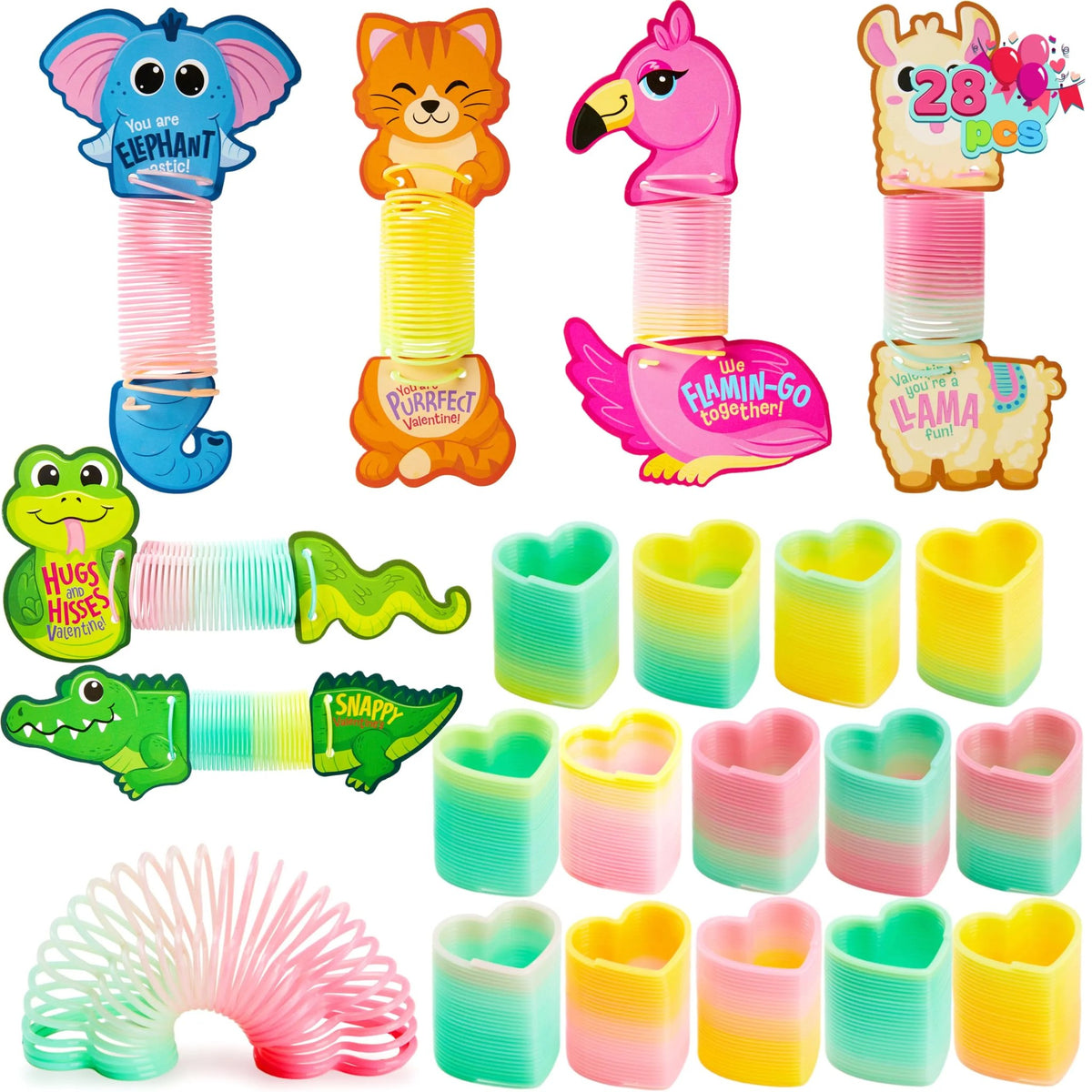 28 Packs Valentine's Day Critter Kind Gift Cards with Colored Springs for Kids Classroom Exchange (3)