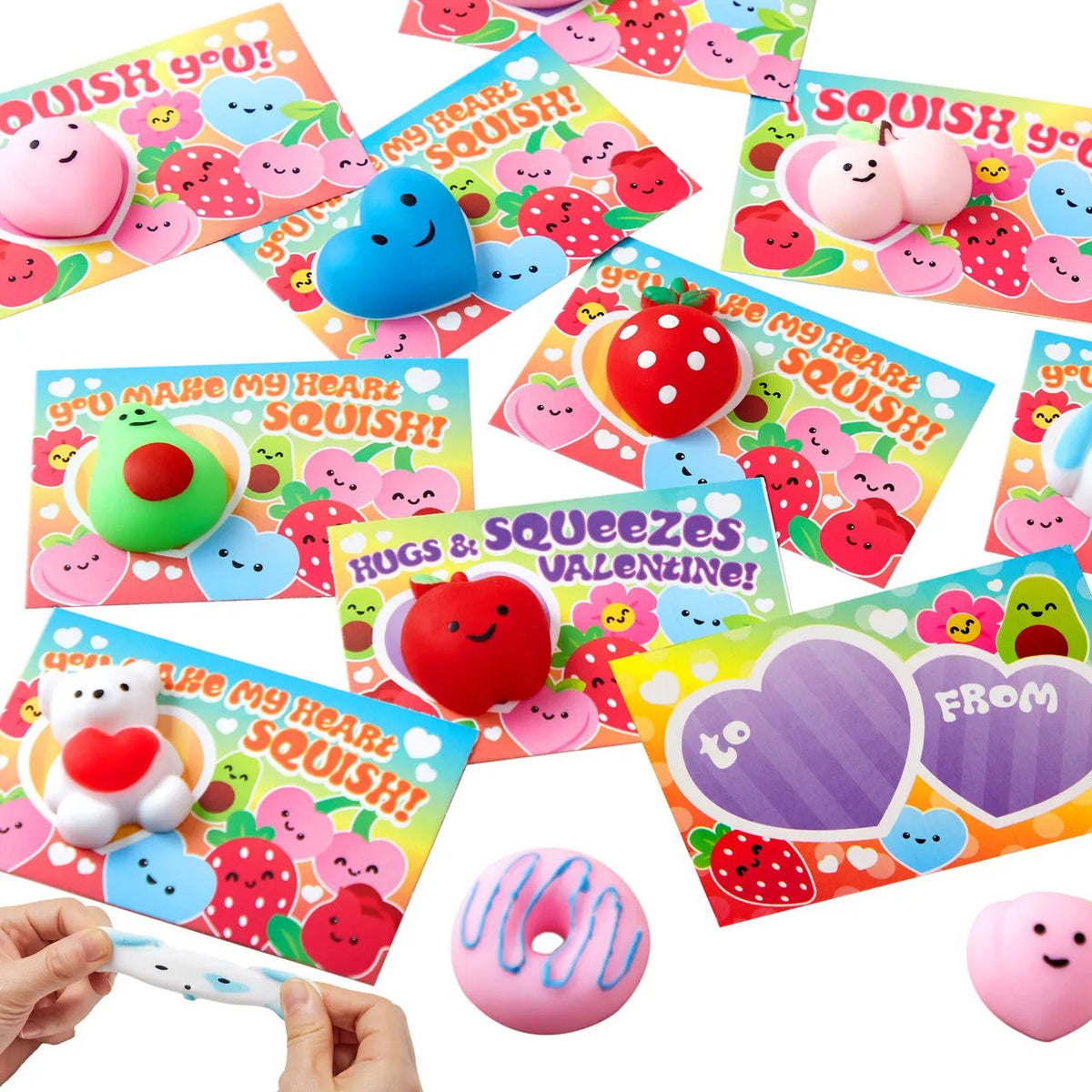 28Pcs Mochi Squishy Toys with Kids Valentines Cards for Classroom Exchange Gift