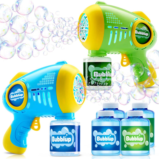 2Pcs 10 Holes Light Up Automatic Bubble Guns with 4 Bottles Bubble Refill Solution