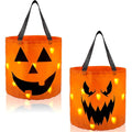 2Pcs Halloween LED Light Pumpkin Buckets Trick or Treat Bags Reusable Goody Bucket