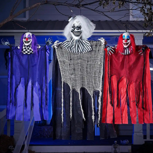 3 pcs halloween hanging clowns decorations, one 47in, two 35.4in scary hanging clowns in varies colors