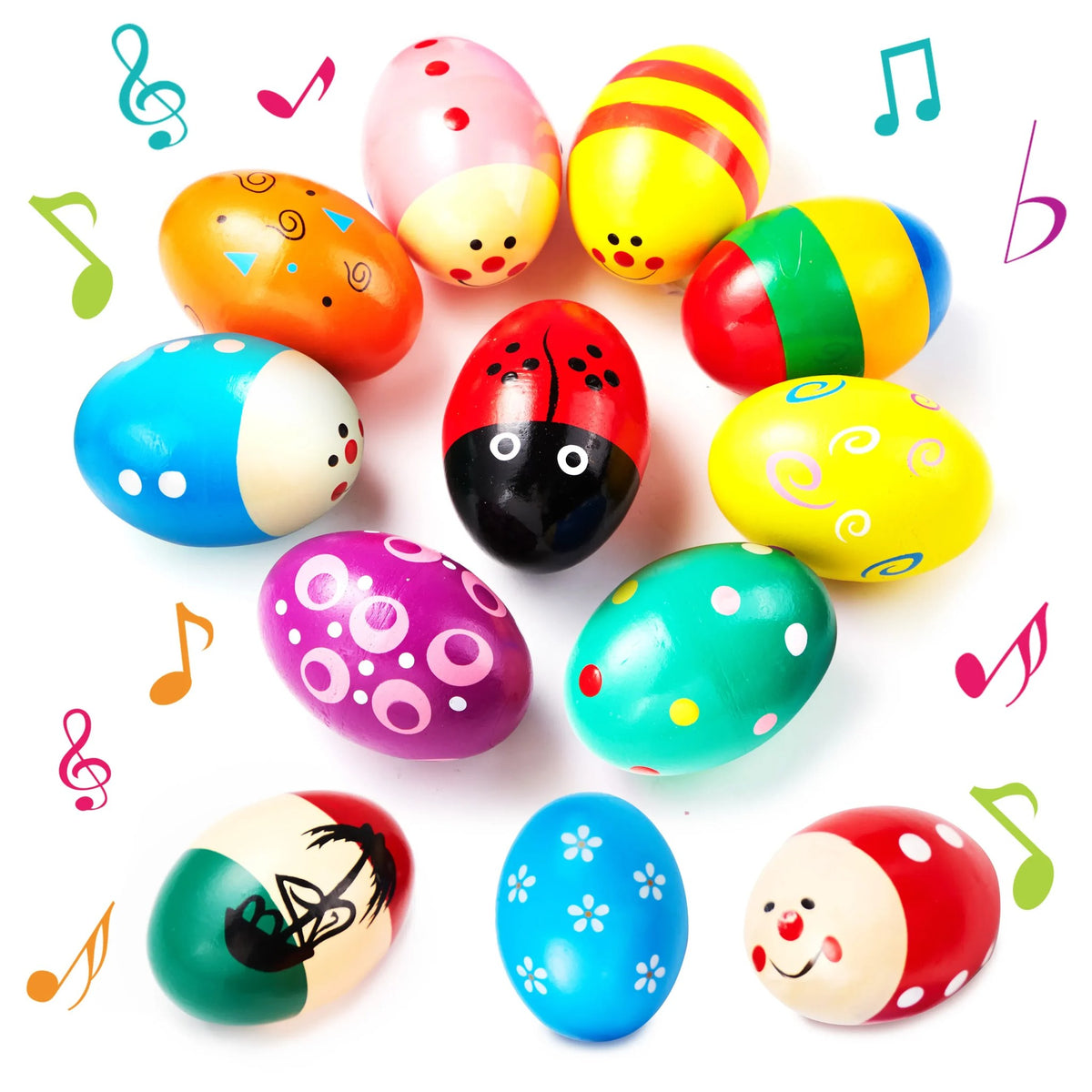 12Pcs 3in Wooden Easter Egg Shell Shakers Maracas
