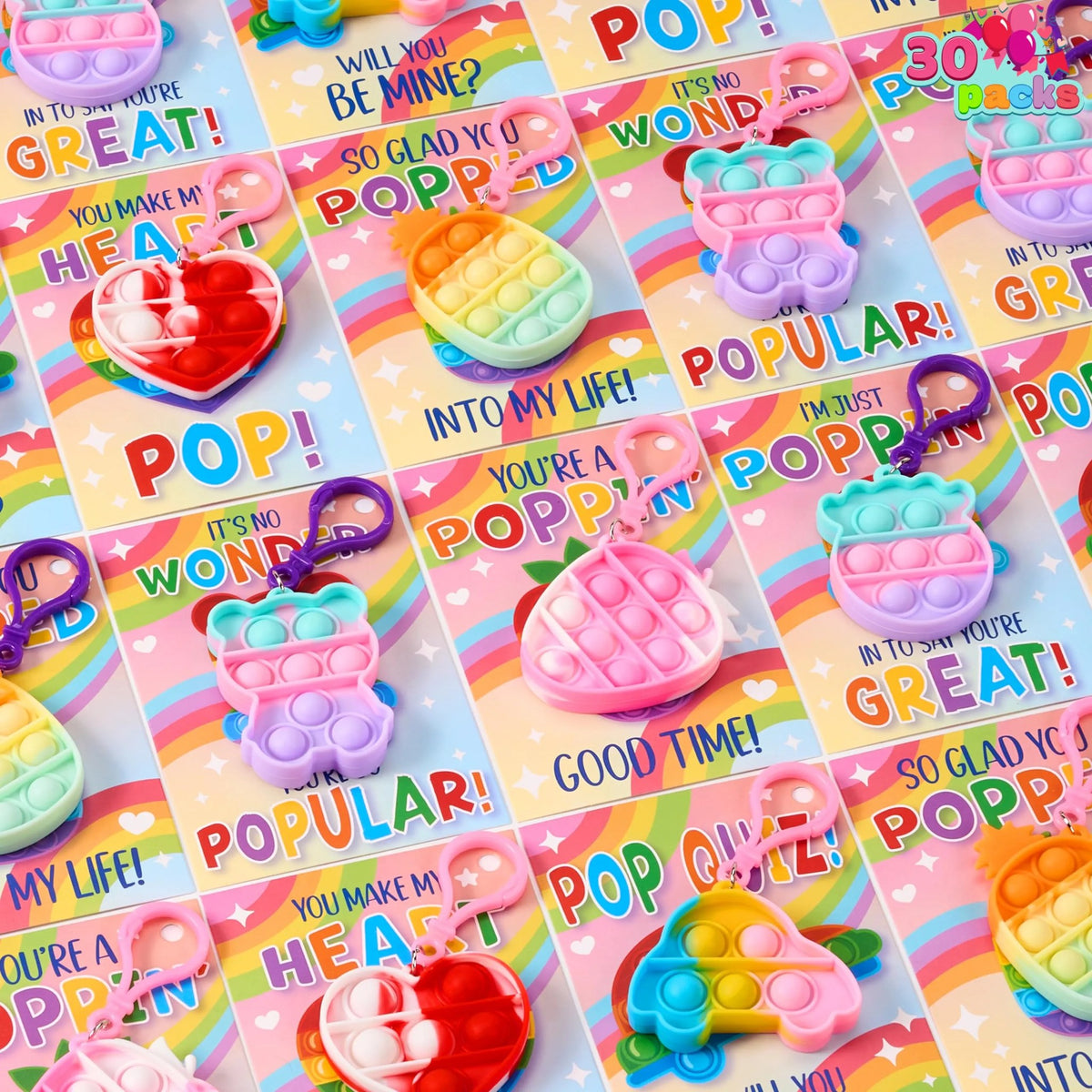 30 Packs Valentine’s Day 6-Design Gift Cards with Multi-Shape Stress Relief Fidget Toys