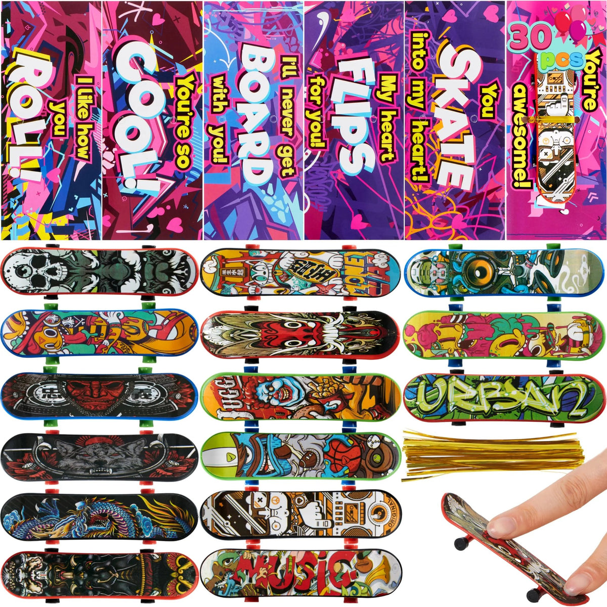 30 Packs Valentine's Day Mini Finger Skateboards with Cards (6)