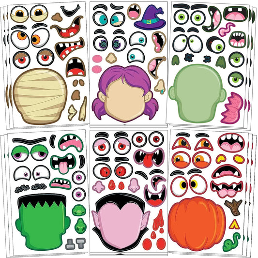 30Pcs 6Style Halloween Make-a-face Sticker Sheets