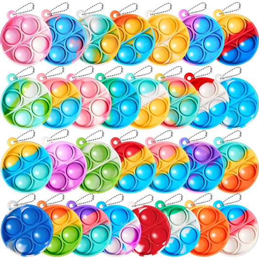 30pcs Round Pop Fidget Keychain
