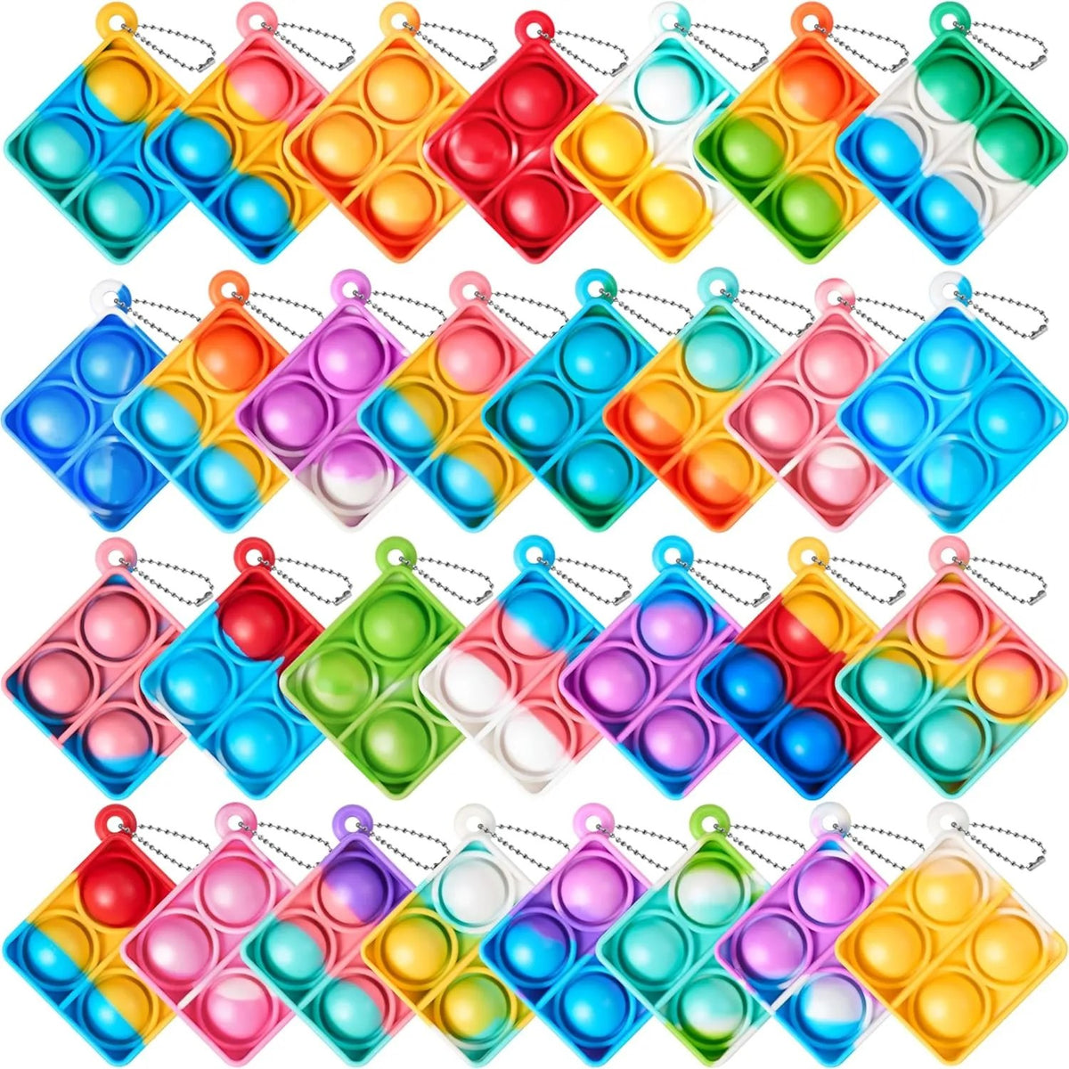 30pcs Square Pop Fidget Keychain