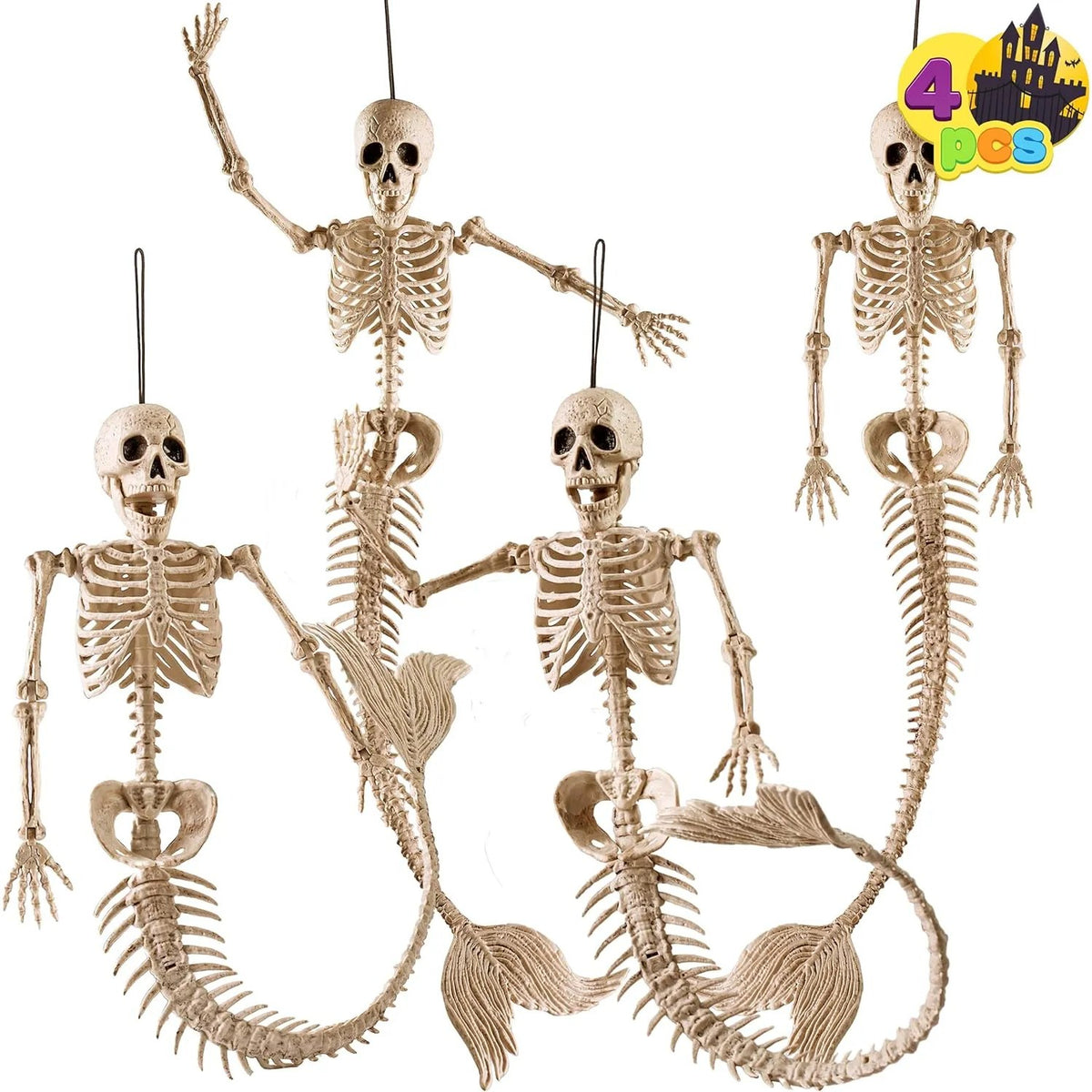 4 PCS 20in Halloween Mermaid Skeleton Plastic Bones with Posable Joints