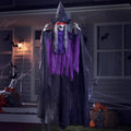 72in halloween animated hanging talking purple witch with light-up eyes, creepy sound