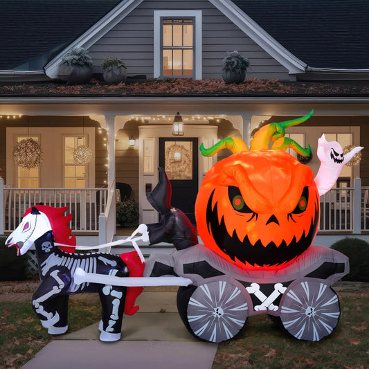 8ft Halloween Carriage Inflatable Grim Reaper Pumpkin