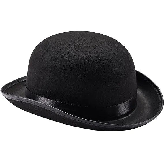 Black Bowler Hat for Adults, Derby, Clown Bowler, Victorian Accessory