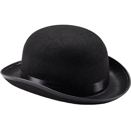 Black Bowler Hat for Adults, Derby, Clown Bowler, Victorian Accessory