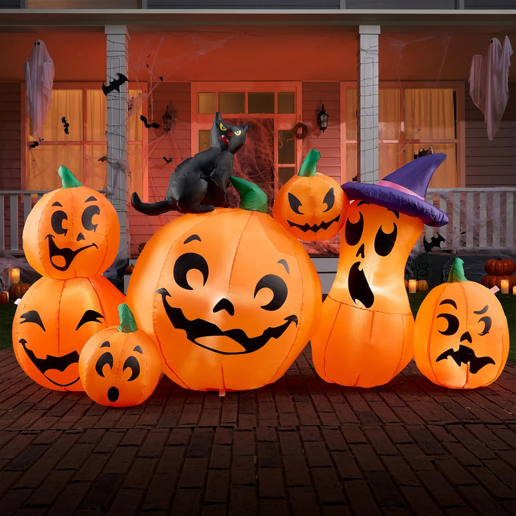 6ft 7pcs Inflatable Pumpkin with Witch's Cat Decoration
