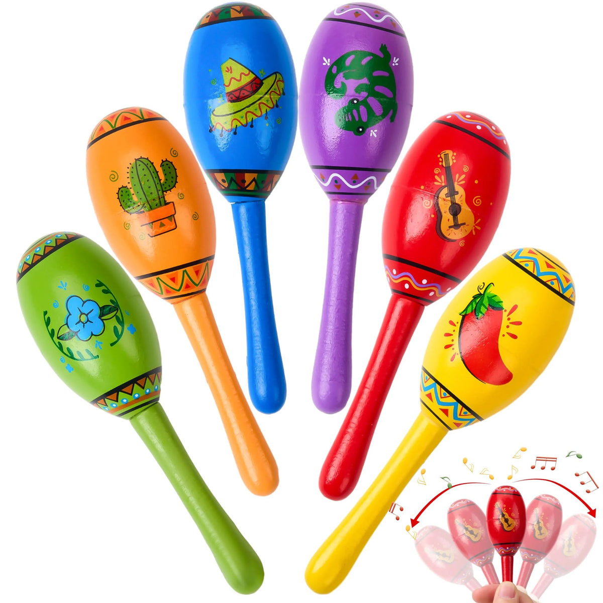 Cinco De Mayo 6 PCS Mini Wooden Maracas for Kids