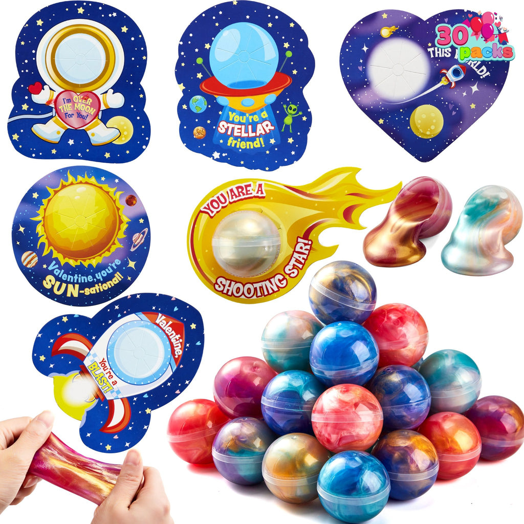 30Pcs Cosmic Realm Valentine Slime with Kids Valentines Cards