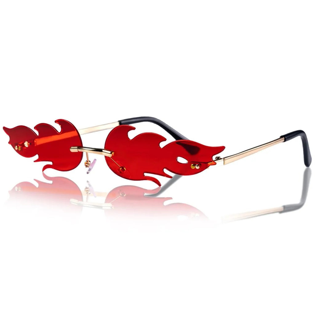 Halloween Flame Glasses, Rimless Goth Glasses, Fire Shaped Sunglasses