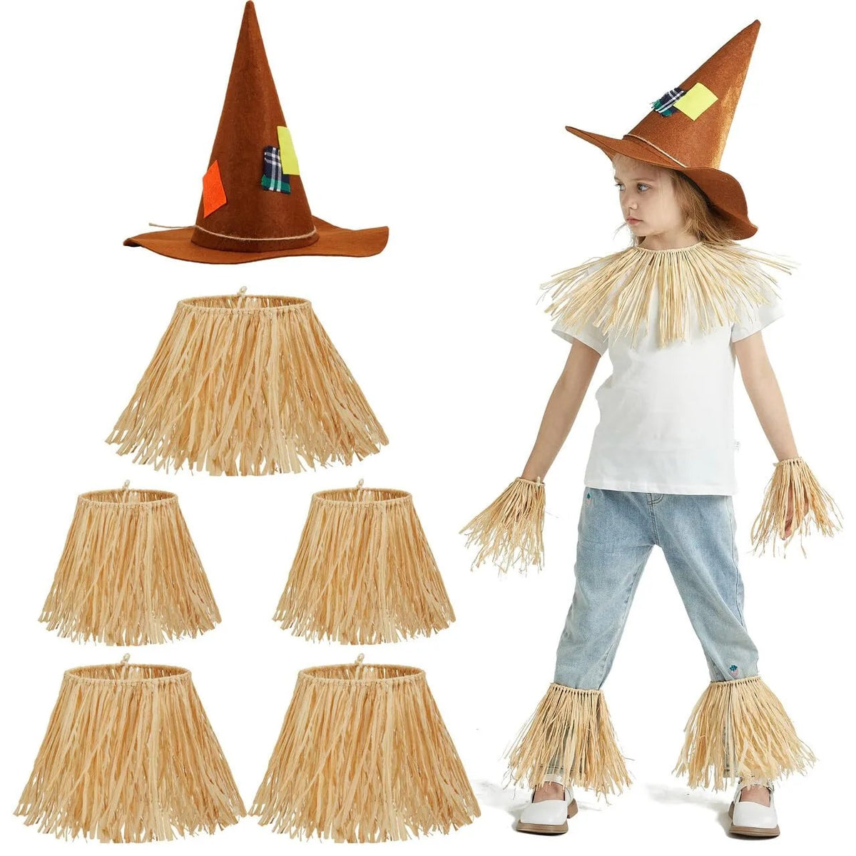 Halloween Scarecrow Costume Set Include Hat and Skirt