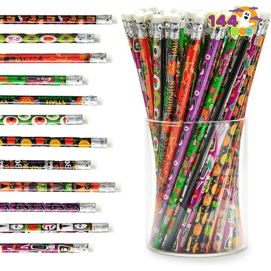 144 pack halloween pencil with eraser, 12 design halloween themed pencil set
