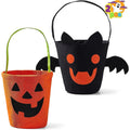 Halloween Bat and Pumpkin Candy Tote Bucket Set Reusable Felt Trick or Treat Goody Bags