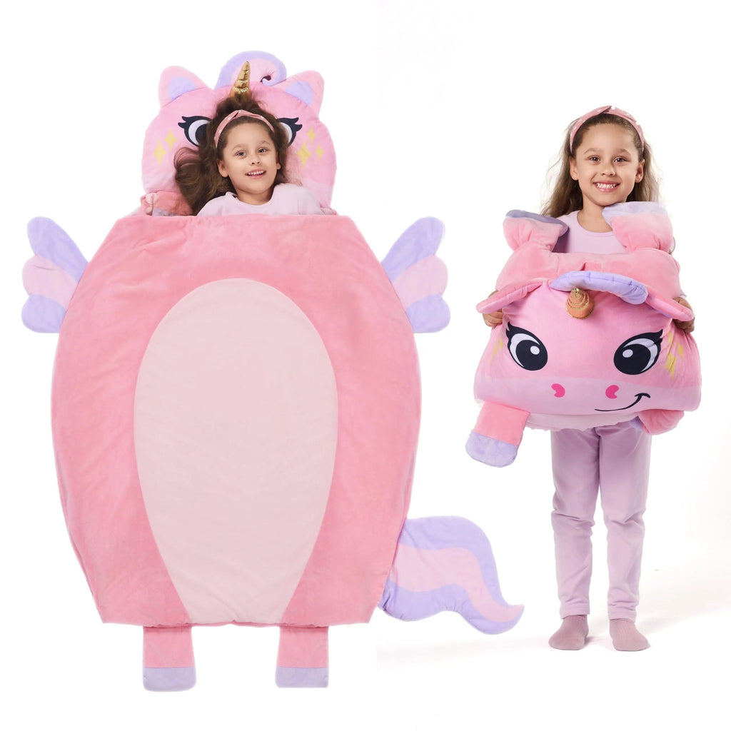 Kids Sleeping Bag - Toddler Nap Mat with Pillow & Blanket - Soft Plush Sleeping Mat (1)