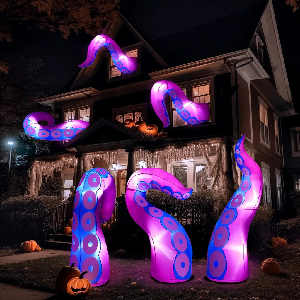 3Pcs LED Octopus Tentacle Halloween Inflatable Broke Out from Window, 4.5ft, 5ft, 6ft