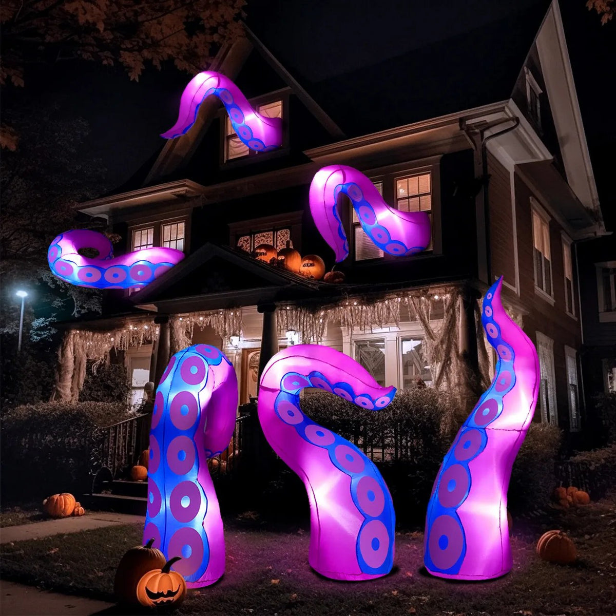 3Pcs LED Octopus Tentacle Halloween Inflatable Broke Out from Window, 4.5ft, 5ft, 6ft