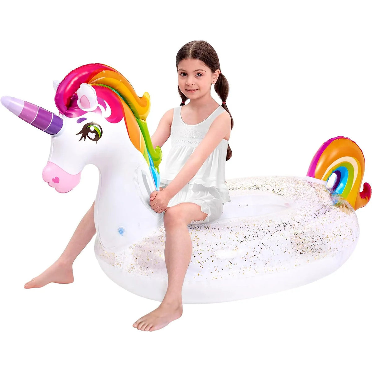33.5in Inflatable Ride A Unicorn Pool Float with Glitters