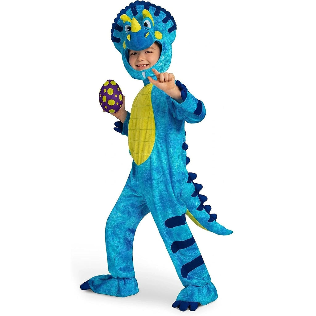 Spooktacular creations baby blue triceratops costume, dinosaur costume with toy egg (small (5-7 yrs))