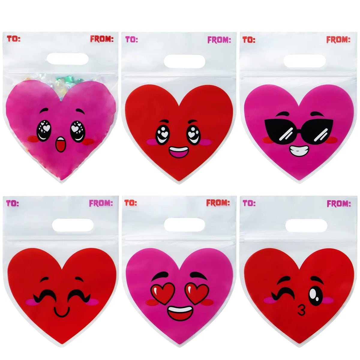 48Pcs Valentine Cellophane Bags with Hearts Design
